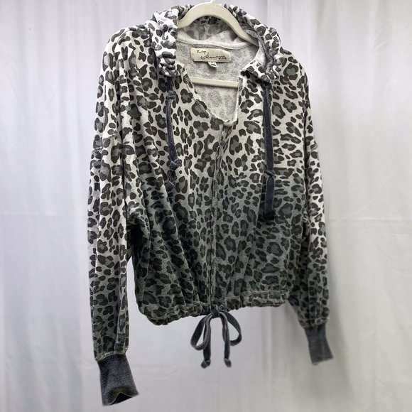 Leopard Print Women's Cropped Hoodie Lightweight Sweatshirt Vintage Havana Small - Picture 3 of 11